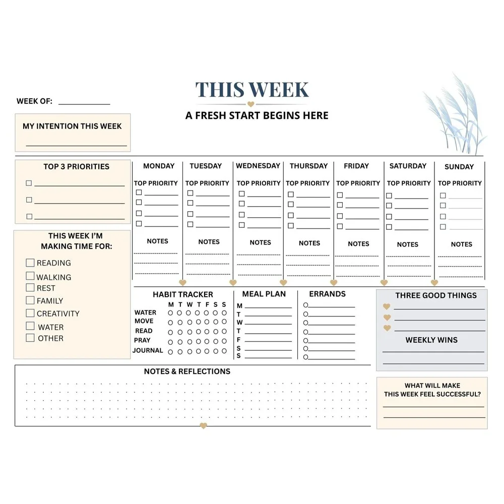 Weekly Planner Digital Download | Minimalist Productivity Schedule (Digital Down